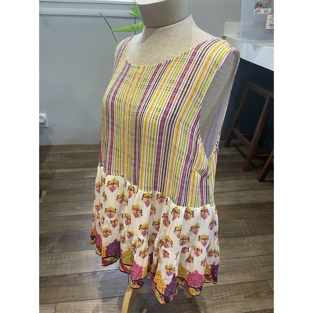 Tanvi Kedia Tiered Babydoll Pink Yellow Floral Lined Beaded Tank Tunic 2X Boho
